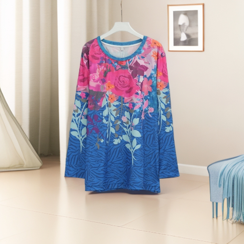 春秋爆款女花色印花圆领长袖套头T恤宽松遮肉显瘦气质百搭25868,女装/女士精品,T恤,淘宝优惠券,粉丝福利购,淘宝优惠卷