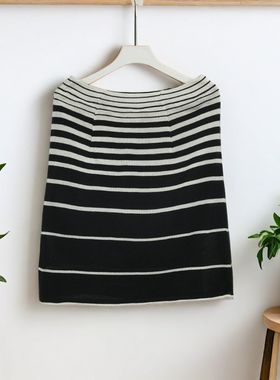 秋季新款高级黑白条纹半身裙日常百搭成熟洋气显身材显瘦28438