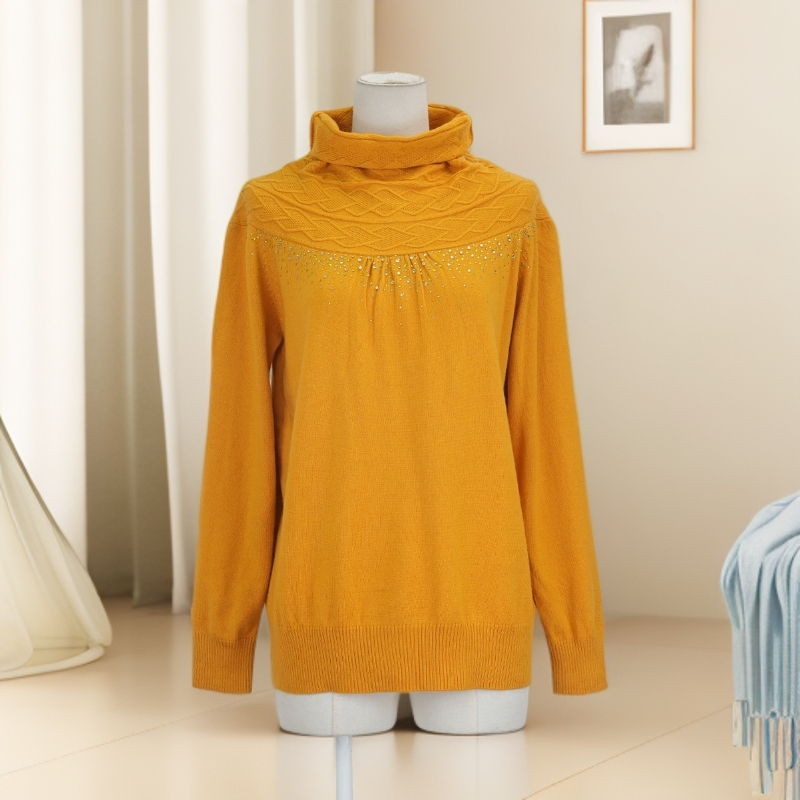 春秋新款静奢风针织衫女黄色高领时尚烫钻休闲风毛衣36517,女装/女士精品,毛衣,淘宝优惠券,粉丝福利购,淘宝优惠卷