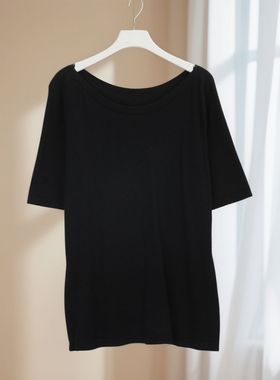 春秋爆款女纯色简约款圆领短袖针织衫套头修身遮肉显瘦百搭39959