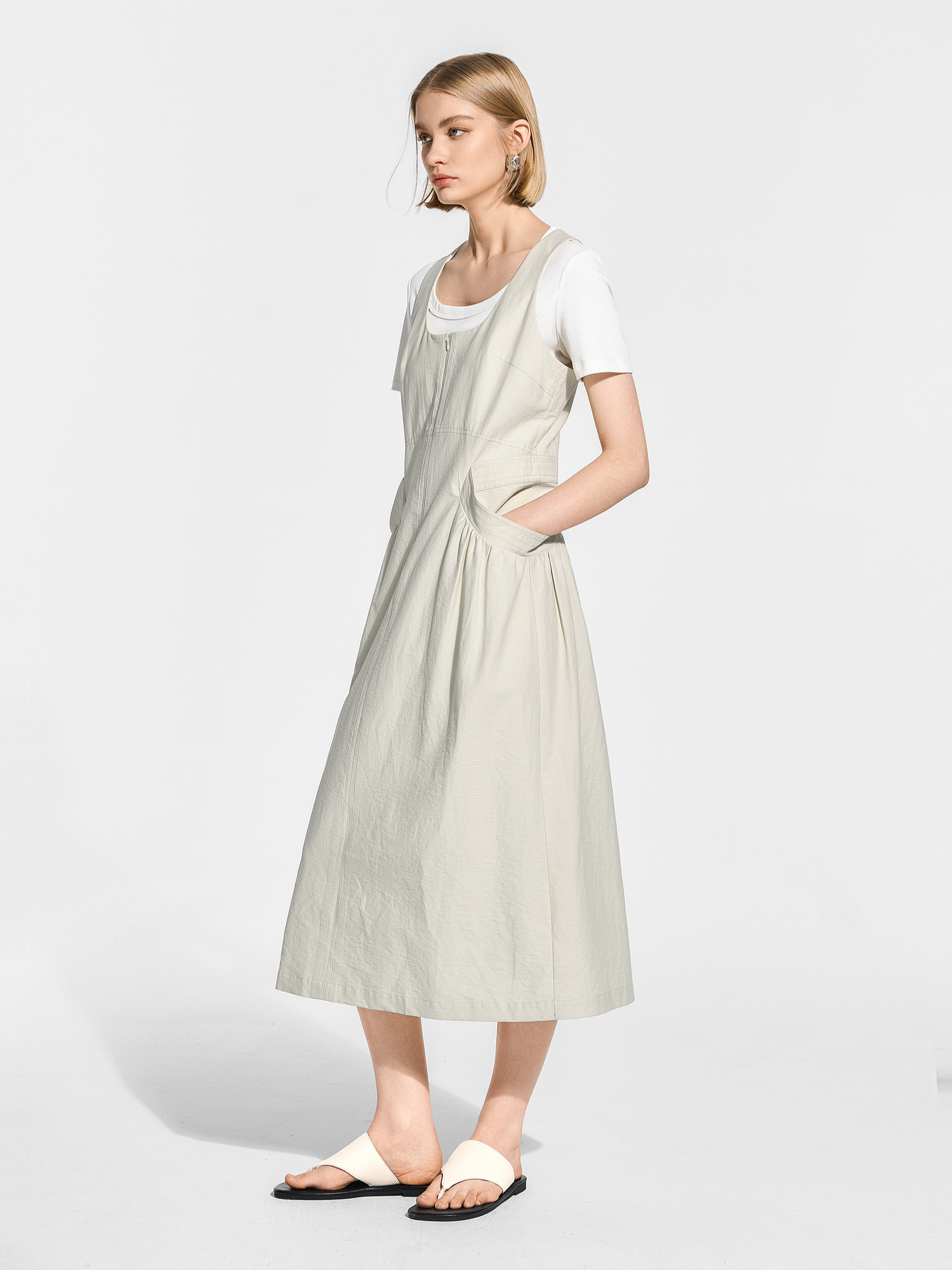 Bethany [Comfortable Imagination] ノースリーブベストスタイル女性用ハーフジップロングドレス、ルーズAラインバージョン、スリムサマー