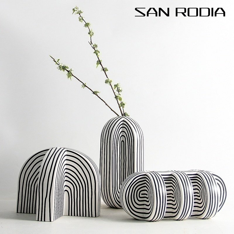 现代简约北欧黑白线条陶瓷花瓶摆件样板房客厅玄关插花器软装饰品,家居饰品,花瓶,淘宝优惠券,粉丝福利购,淘宝优惠卷