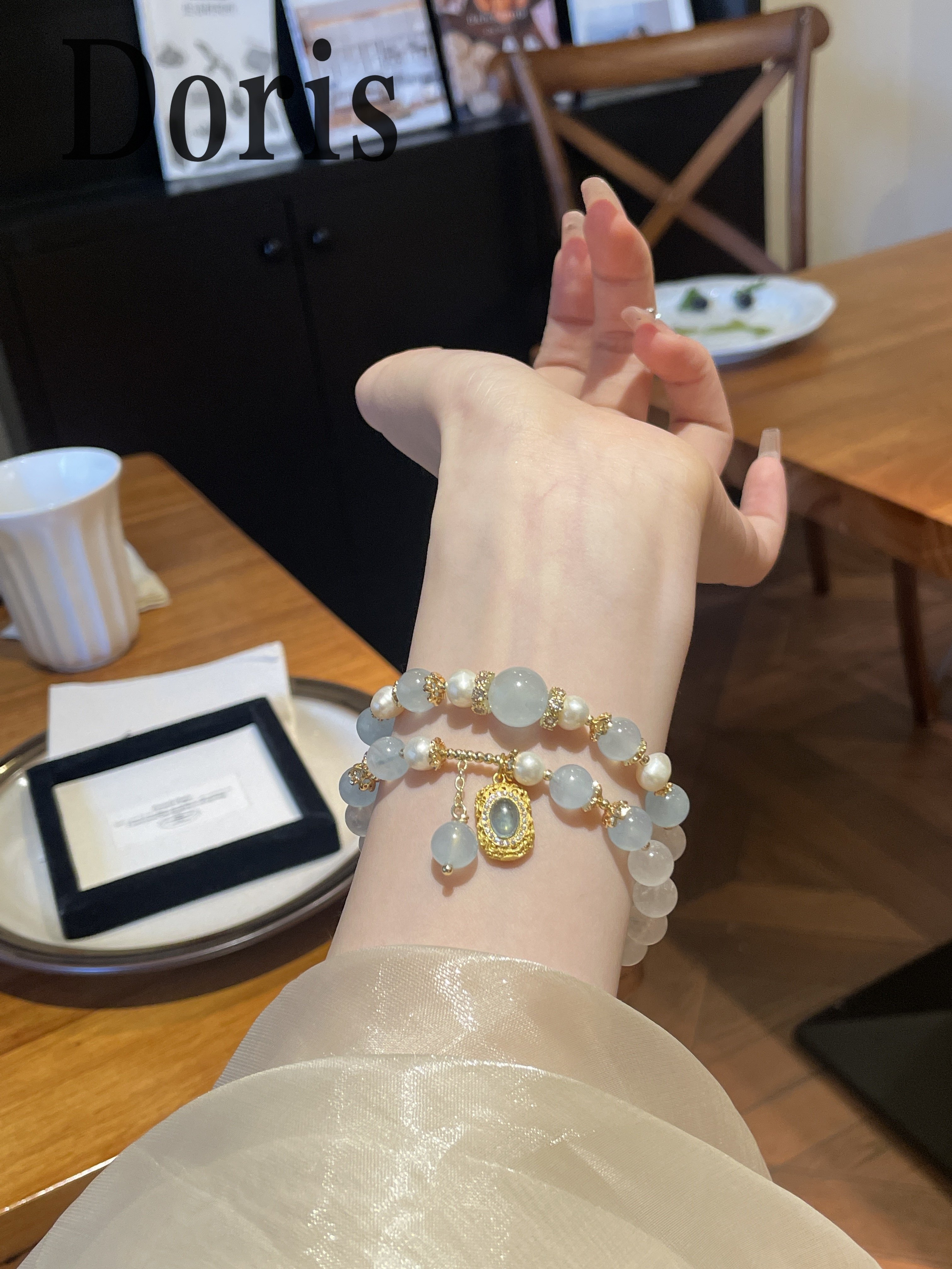 海蓝宝珍珠轻奢小众艾莎公主手链