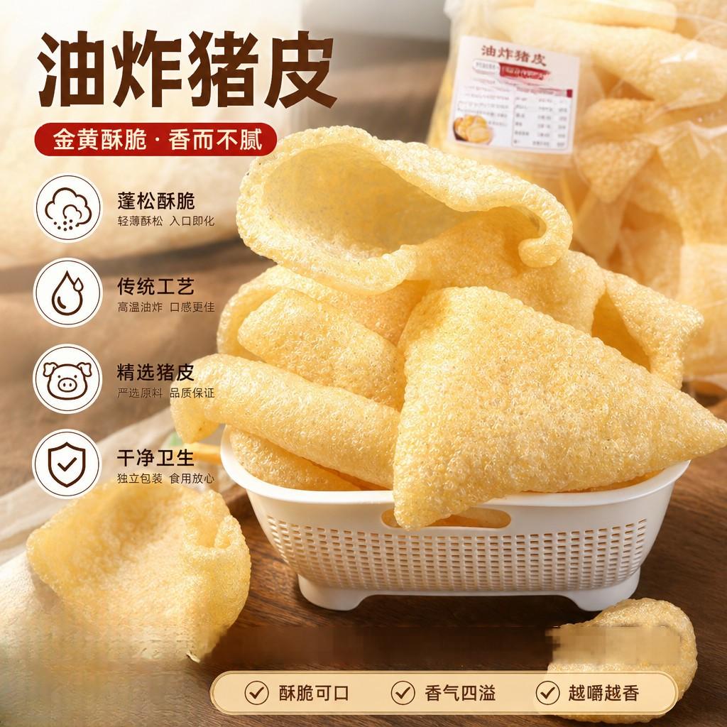 肉皮油炸猪皮肉皮炸猪皮皮肚干货干猪皮凉拌火锅食材500g家用