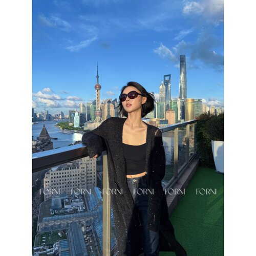 绵羊毛马海毛细点亮片针织开衫
