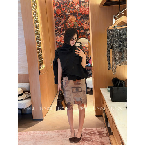 100桑蚕丝印花油画设计感半裙