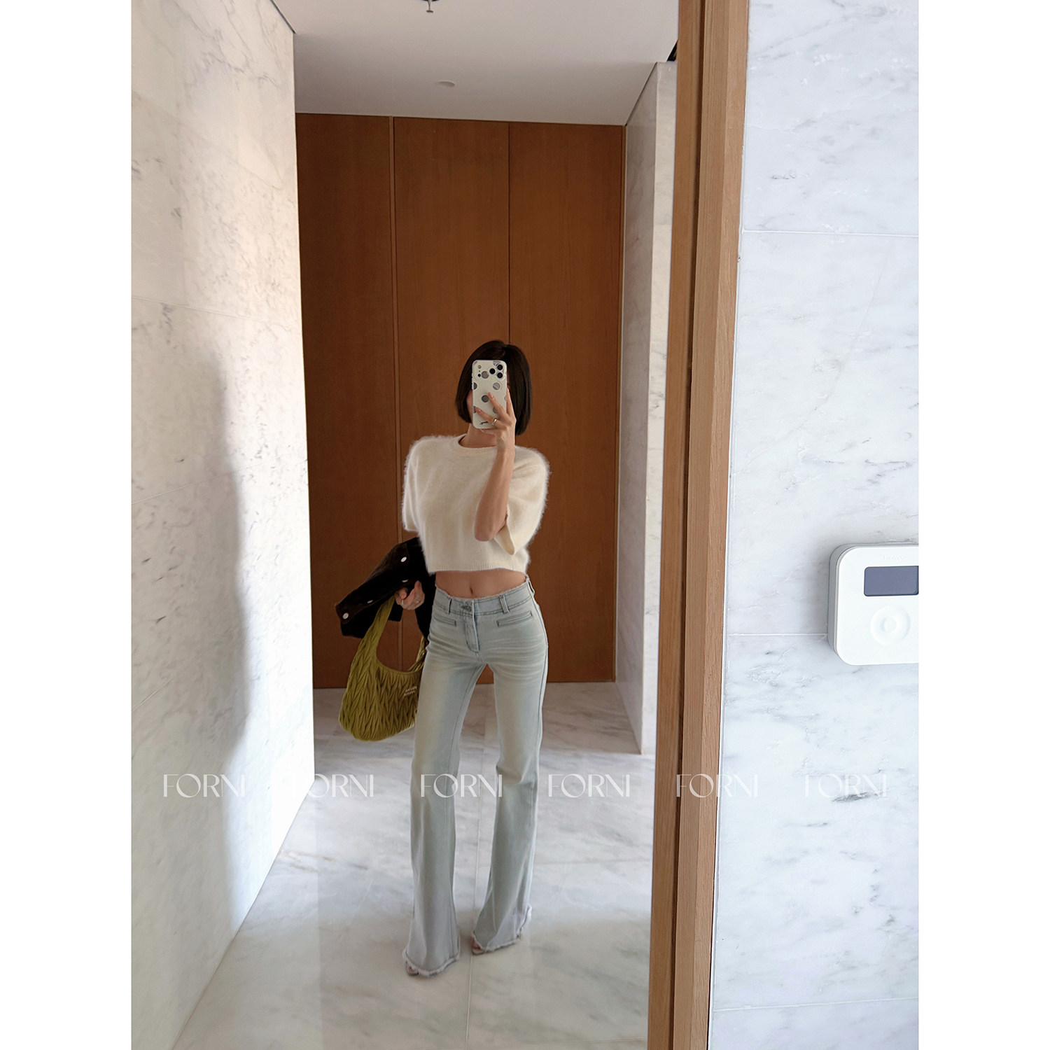 手工毛边设计感微喇水洗牛仔裤图片