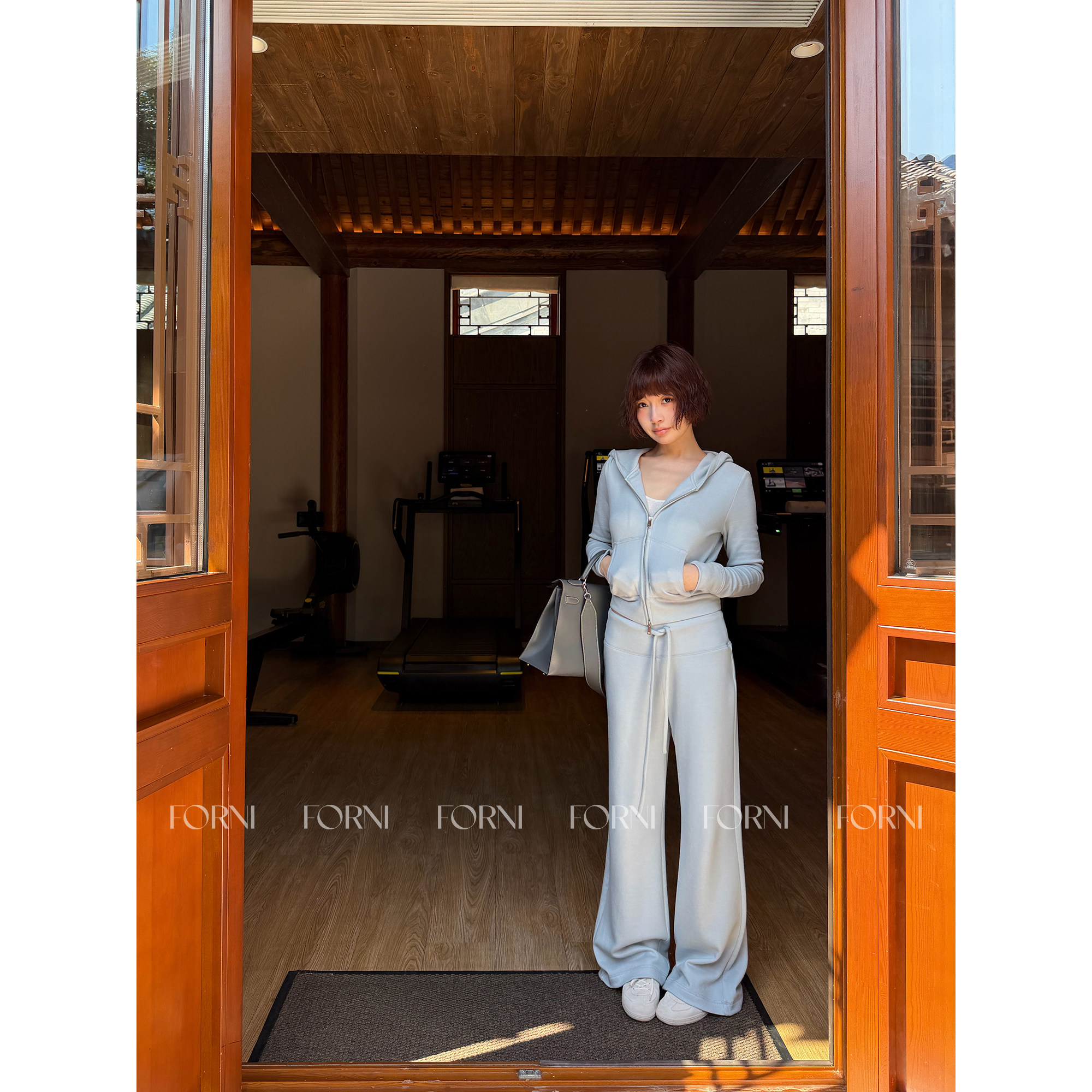 FORNI/YOYO “素颜通勤”慵懒连帽卫衣外套/垂感休闲裤绵羊毛套装