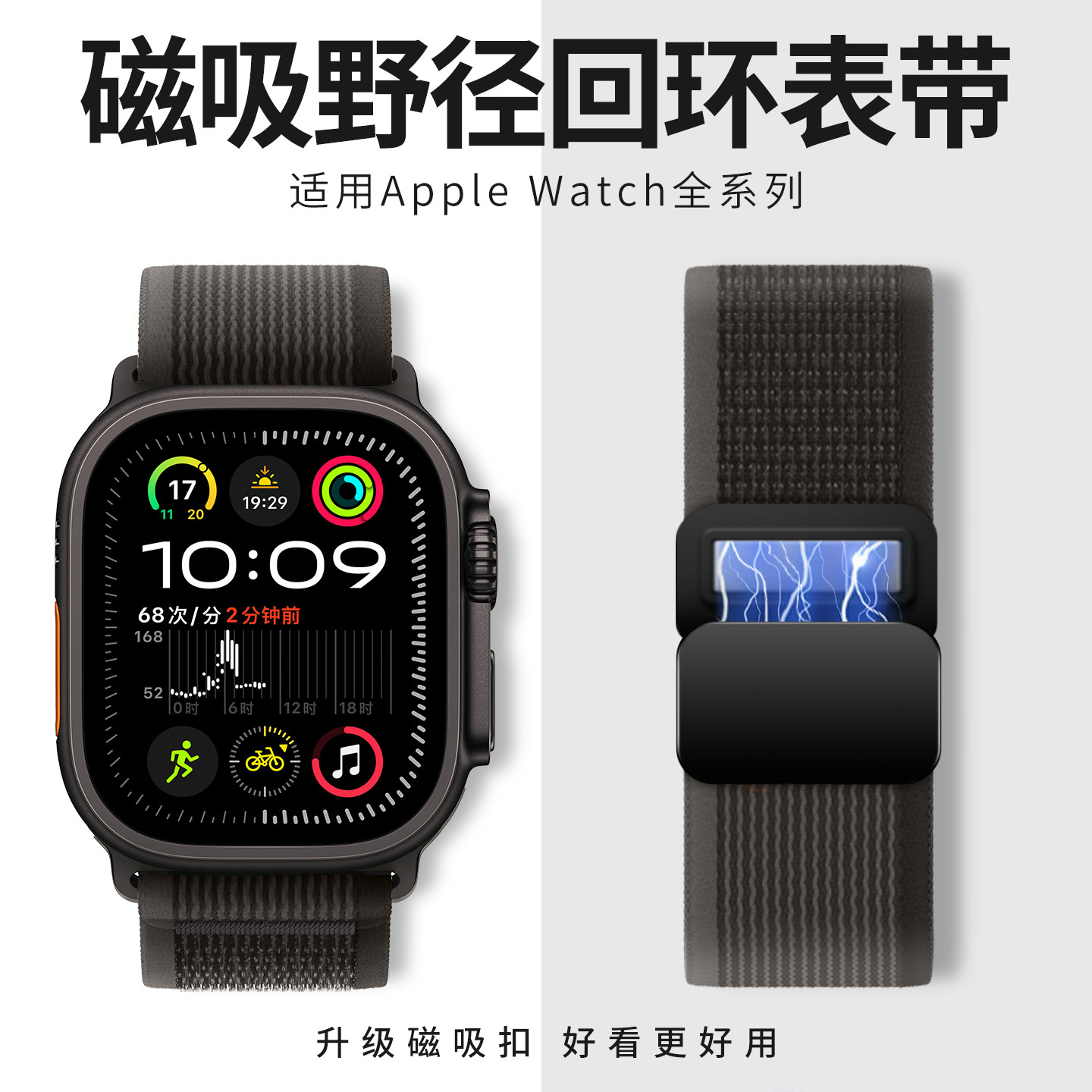 适用苹果手表表带野径回环s12新款iwatch表带磁吸applewatchs12表带ultra4表带尼龙se男士s11运动s10女9代8/7