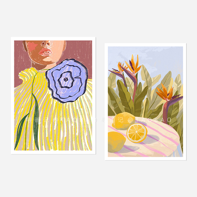 浪漫法式奶油原木风艺术纸质海报装饰挂画内心芯花卉植物人物