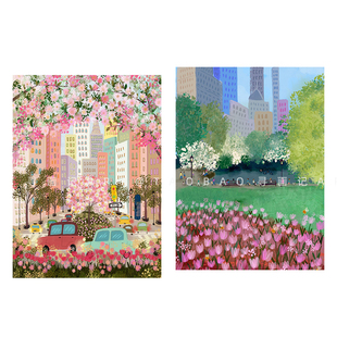 裱相框心joylaforme 饰画画芯海报未装 一年四季 街道建筑风景插画装