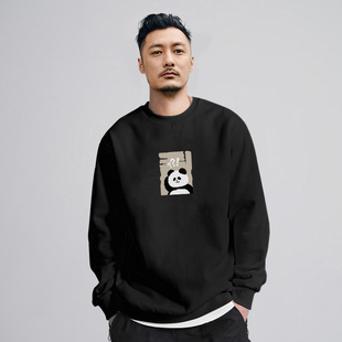 上衣 潮牌宽松情侣款 国潮卡通趣味熊猫印花圆领卫衣男2025秋季 新款