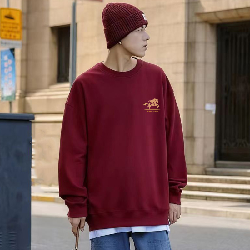 秋冬加绒加厚男士本命年酒红卫衣