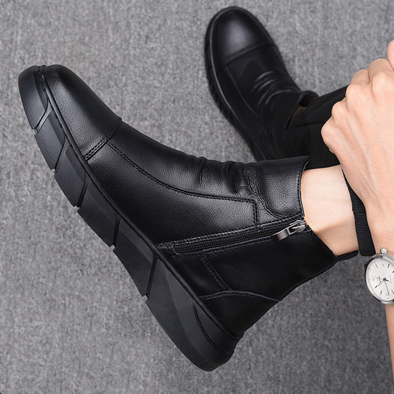 马丁靴男士高帮秋冬加绒2025新款休闲皮鞋男款黑色百搭切尔西靴子