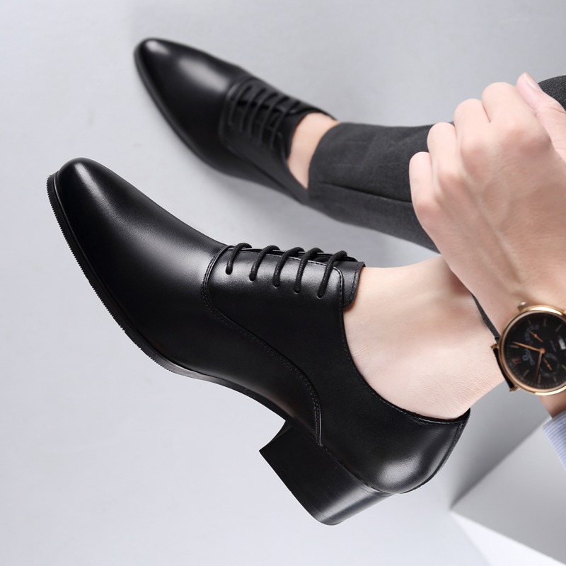 皮鞋男士春秋真皮透气商务正装男鞋2025新款休闲尖头高跟德比鞋子