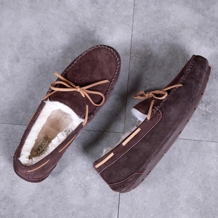 男鞋秋季2025新款加绒保暖棉鞋男款休闲皮鞋男士真皮一脚蹬豆豆鞋