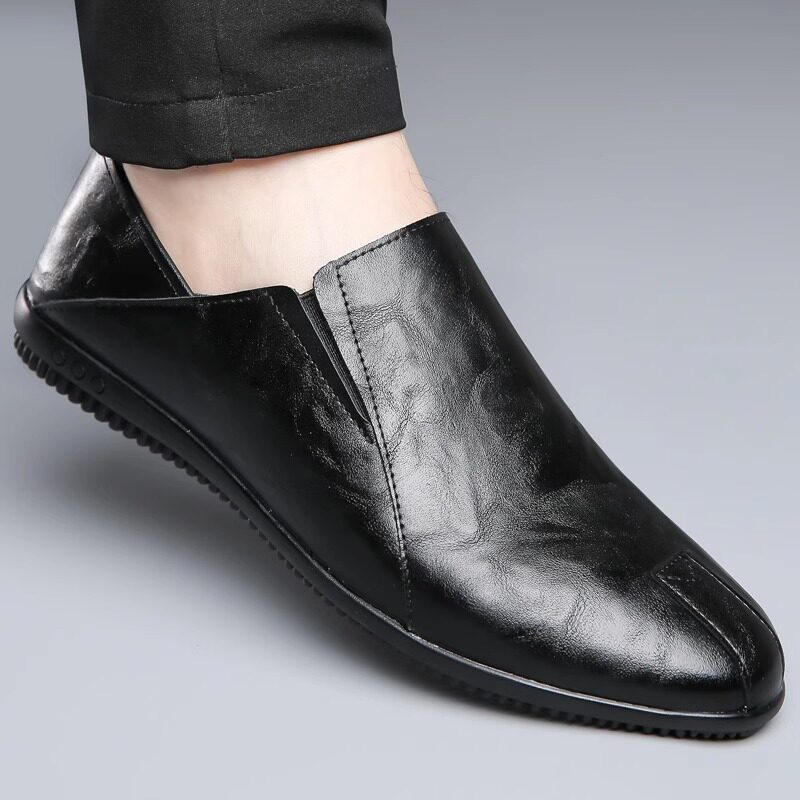 皮鞋男款夏季真皮透气商务正装男鞋2025新款休闲乐福鞋软底豆豆鞋