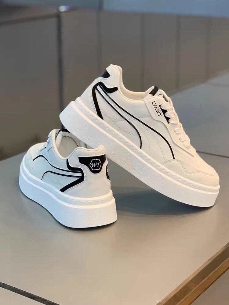 板鞋男款秋季透气厚底男鞋子2025新款软底男士皮鞋休闲运动小白鞋