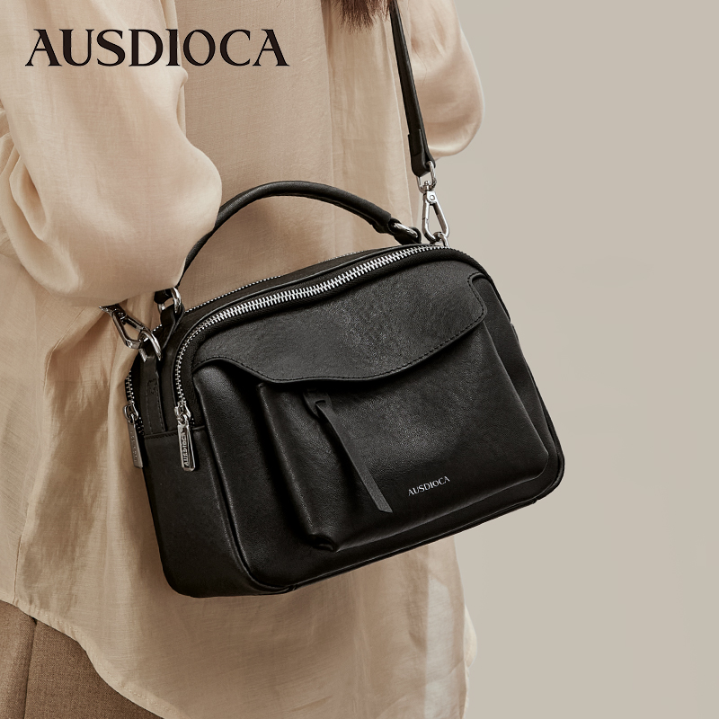 真皮女包2025新款时尚波士顿枕头包通勤手提包植鞣牛皮女士斜挎包