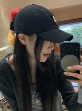 可爱米奇屁屁棒球帽米老鼠尾巴卡通遮阳帽网红鸭舌帽透气防晒帽