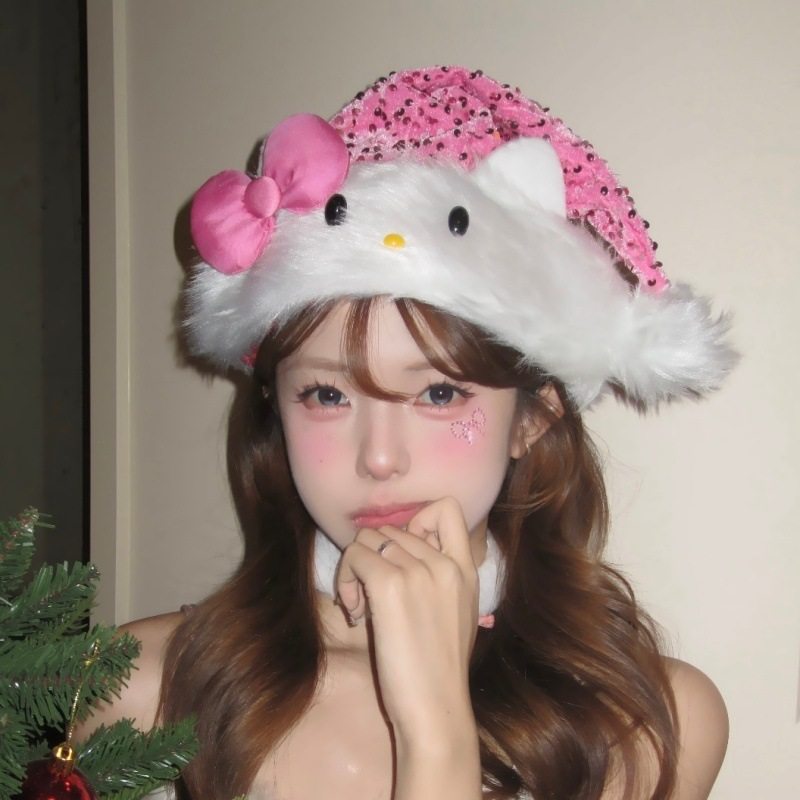可爱HelloKitty蝴蝶结亮片圣诞帽芭比公主装饰网红拍照道具出片女