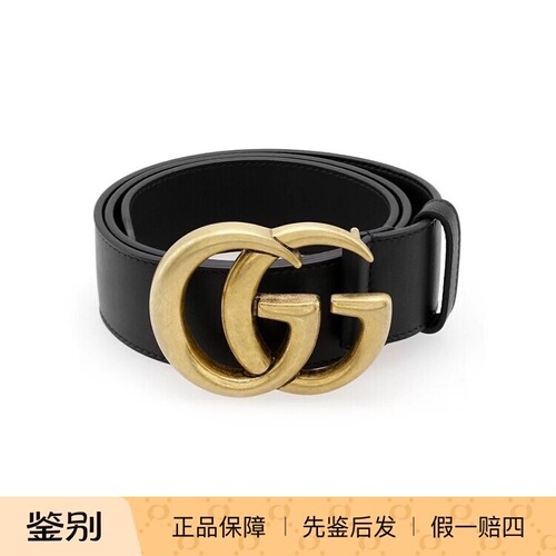 GUCCI/古驰 做旧金双G扣头 光面腰带 宽4cm黑色