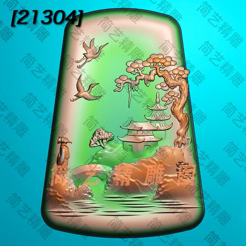 玉雕图精雕图梯形山水浮雕图灰度图bmp