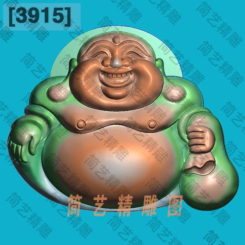 3915新布袋佛大肚佛随形笑佛挂件精雕图玉雕电脑雕刻浮雕图灰度图