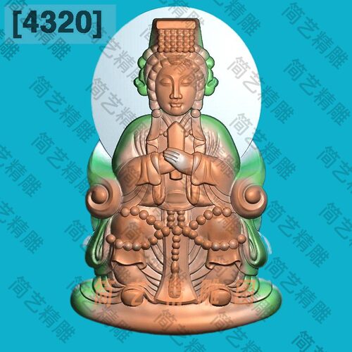 4320新正装坐妈祖保佑精雕图玉雕厚装深雕扫描电脑雕刻浮雕图灰度