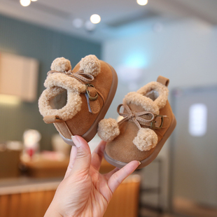 小步点婴儿鞋子女宝宝冬季加绒加厚棉鞋女宝软底学步鞋儿童毛毛鞋