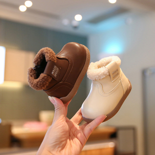 小步点女宝宝鞋子冬鞋一岁婴幼儿学步鞋加绒加厚棉鞋防滑女童靴子