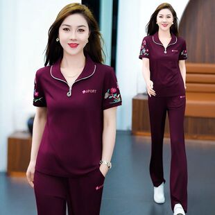 2025新款休闲运动套装女夏季时尚洋气减龄显瘦宽松速干短袖跑步服