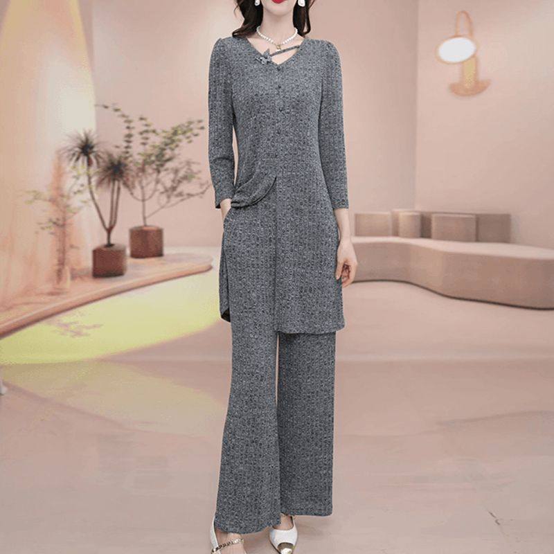 时尚休闲套装女春秋季女装洋气质遮肚显瘦中长款上衣阔腿裤两件套,女装/女士精品,休闲运动套装,淘宝优惠券,粉丝福利购,淘宝优惠卷