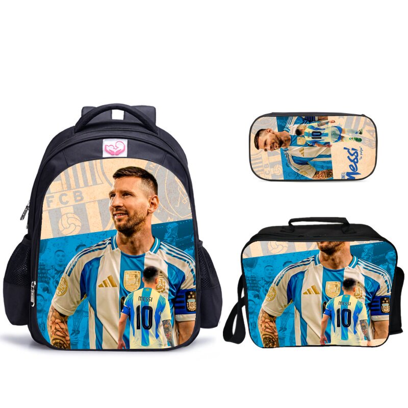 梅西牛津纺儿童三件套书包+餐包+笔袋减负护脊大容量卡通印花款