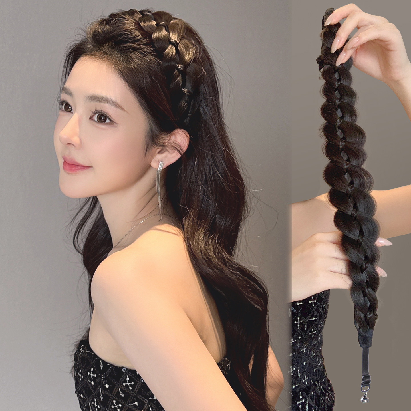 鱼骨辫假发发箍女人鱼公主头麻花辫编发头箍高颅顶遮发缝磁吸发带