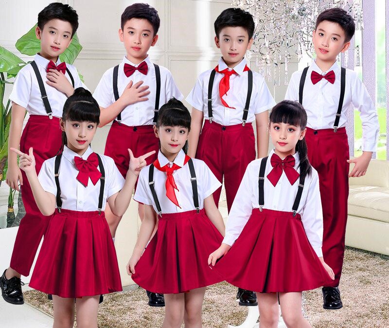 六一儿童节合唱演出服装女小学生诗歌朗诵团体幼儿园夏季红色表演