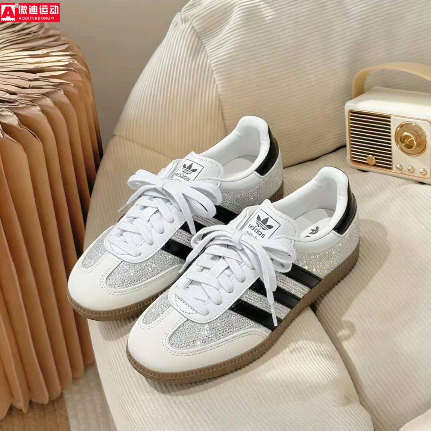 Adidas阿迪达斯三叶草女子2026款闪钻休闲鞋T头德训鞋IH9055 9052