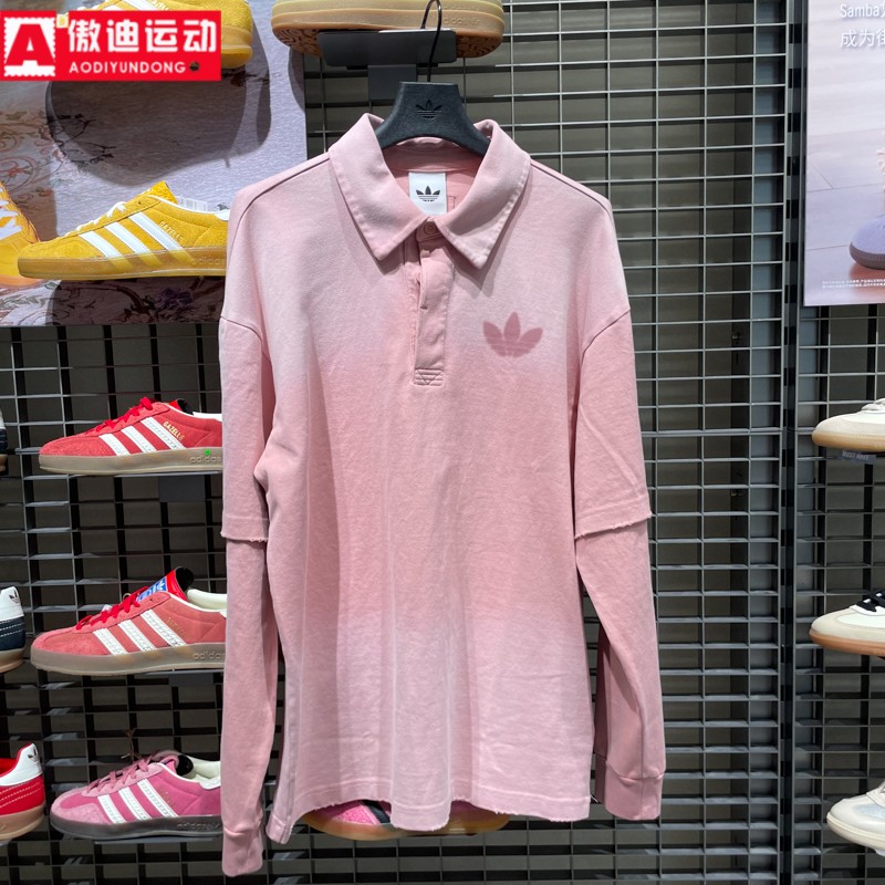 阿迪达斯三叶草男装2026新品假两件纯棉运动宽松长袖POLO衫KR5054