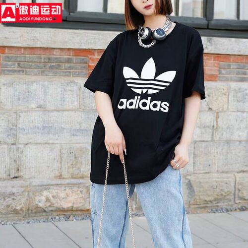阿迪达斯三叶草女子夏季新款经典圆领透气休闲运动短袖T恤 CV9888