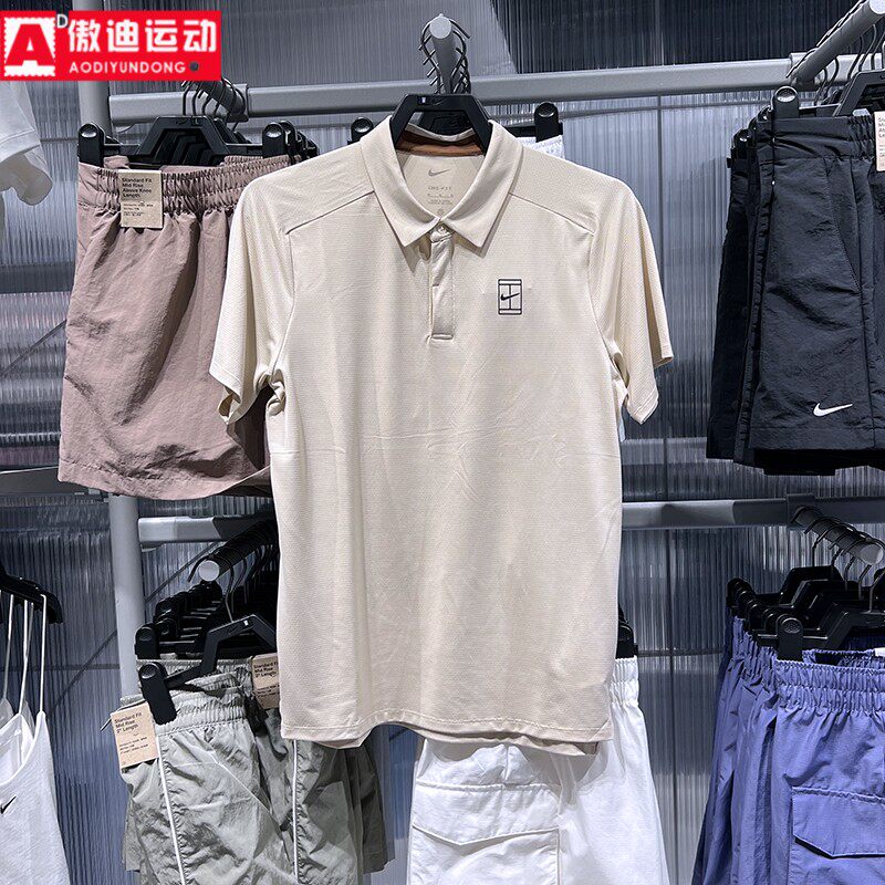 耐克男子2025夏纯色简约透气翻领网球运动短袖T恤 FZ6908-100-515