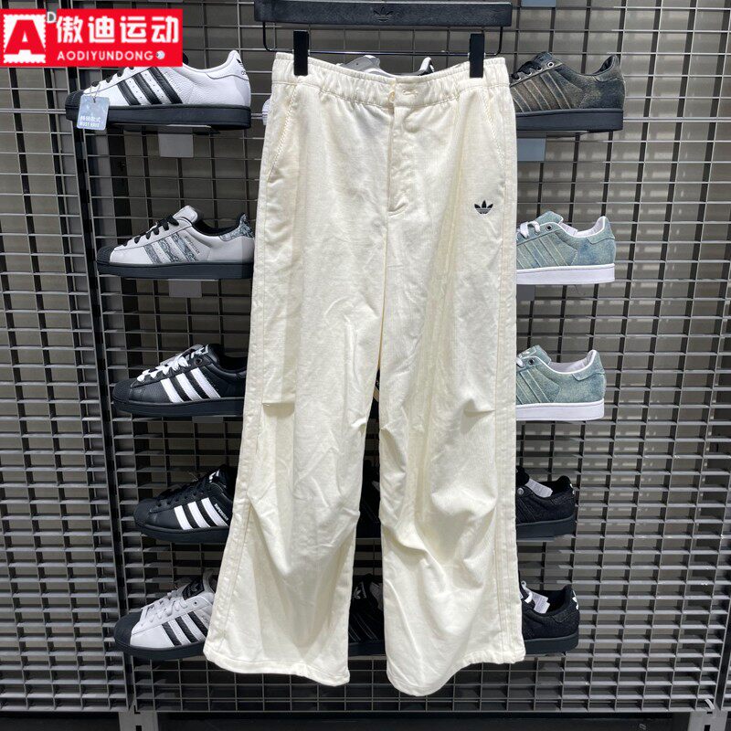 阿迪达斯三叶草女裤2025冬新款灯芯绒褶皱运动裤长裤 KS5958 5959