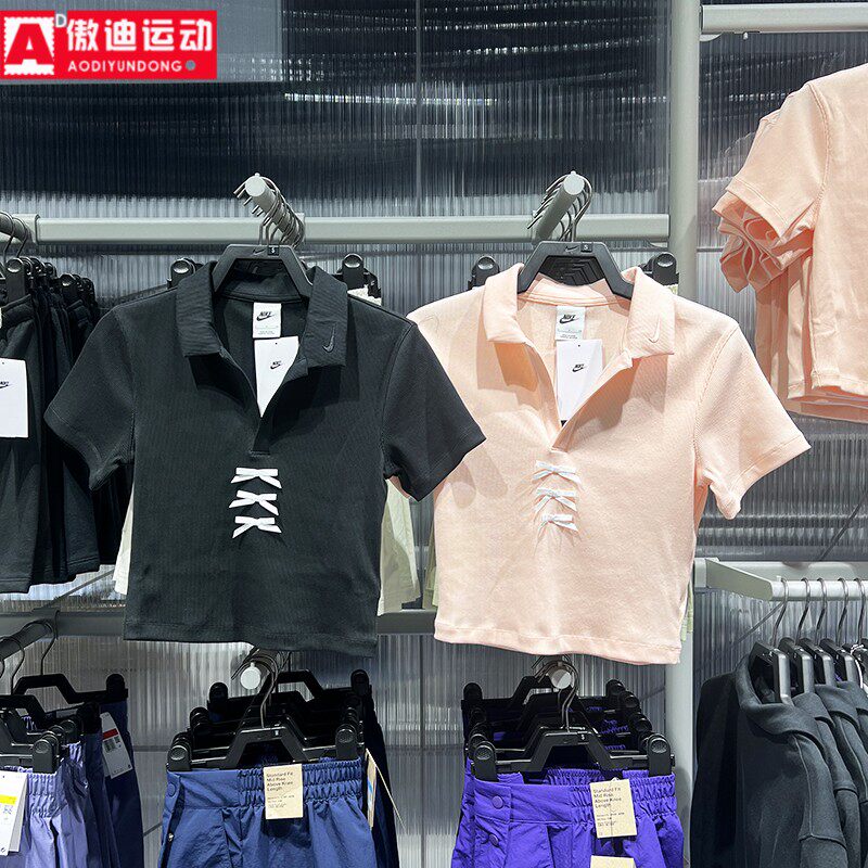 耐克短袖女2025秋季新款高腰修身蝴蝶结翻领POLO衫IM3393-010-664