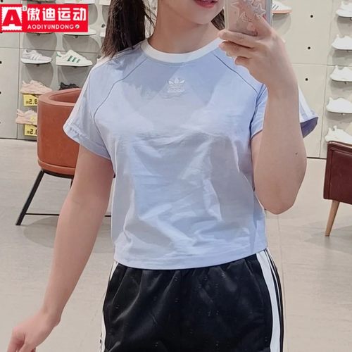 阿迪达斯三叶草女装2024夏季舒适棉质百搭休闲运动短袖T恤 JC8706