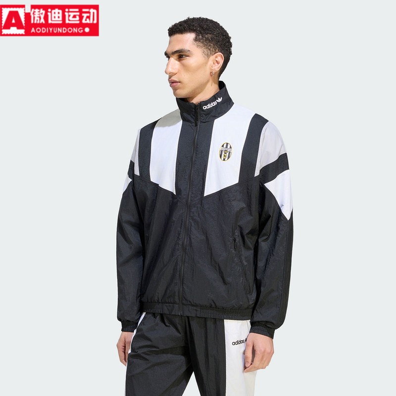 阿迪达斯三叶草男子2026秋新款尤文图斯足球风立领夹克外套KF9824