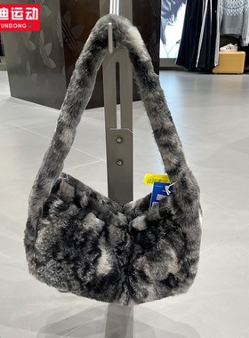 阿迪达斯三叶草女子2025冬款时尚蛇纹印花毛绒运动挎包拎包JY2569