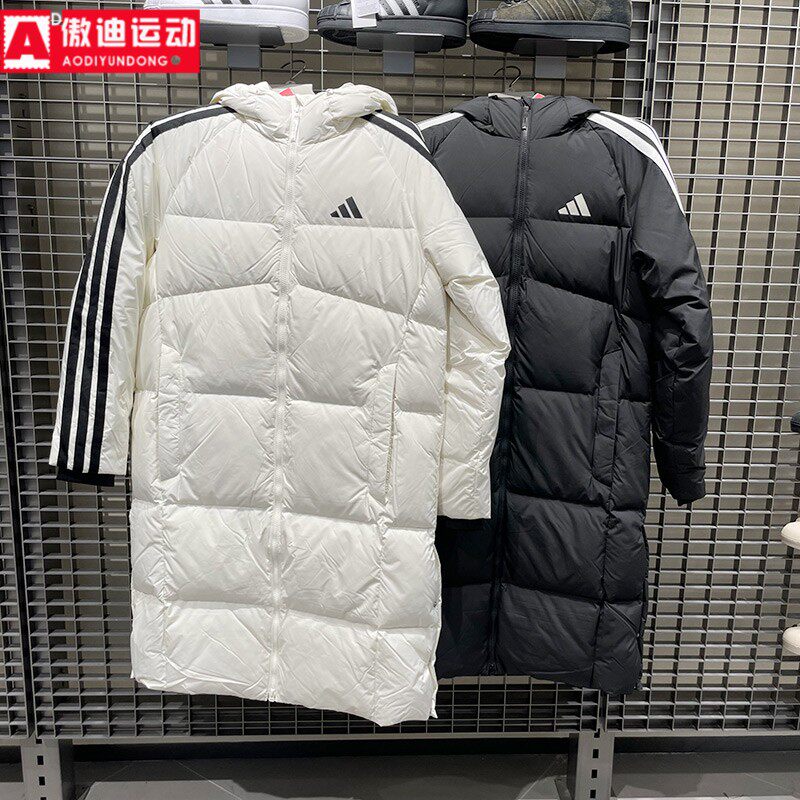 阿迪达斯男装三条纹羽绒服2025冬李现同款拒水防风保暖外套KC2497