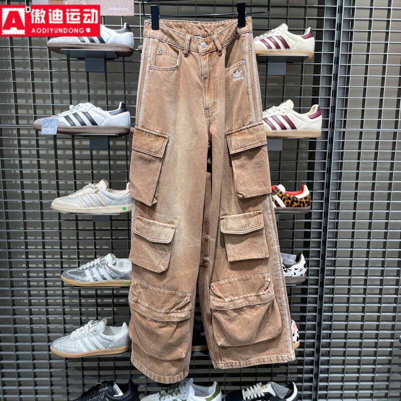 阿迪达斯三叶草女裤2025冬款复古街头宽松工装裤休闲运动裤KC5871