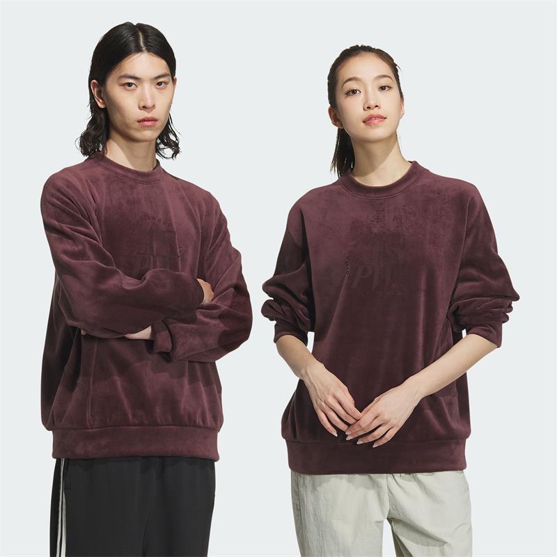 阿迪达斯男女同款卫衣2024冬季新款休闲丝绒运动长袖套头衫JI6652
