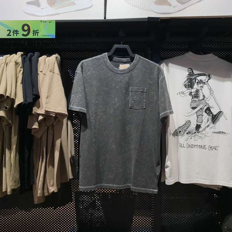 Nike耐克男子2025夏新款落肩宽松水洗做旧百搭短袖T恤 HJ0777-060