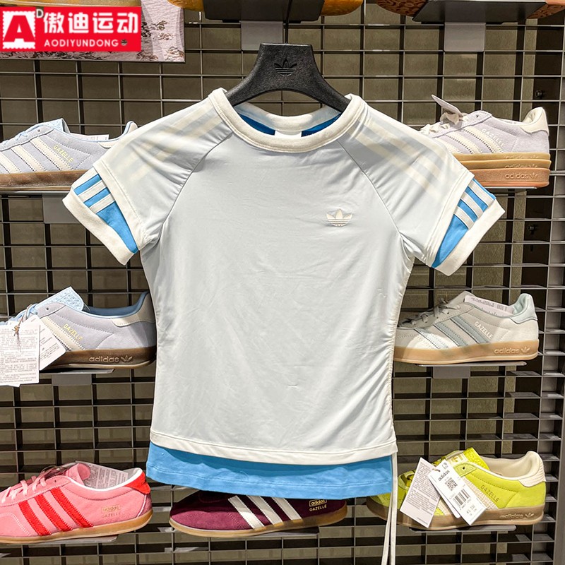 阿迪达斯Adidas三叶草女装2026夏新款双层圆领短袖运动T恤KW4527